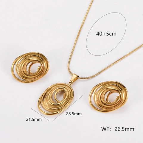 Gioielli Collana E Orecchini Ovali A Spirale Geometrica Acciaio Inossidabile 304 Placcato Oro 18K Moda Esagerata Per Donne