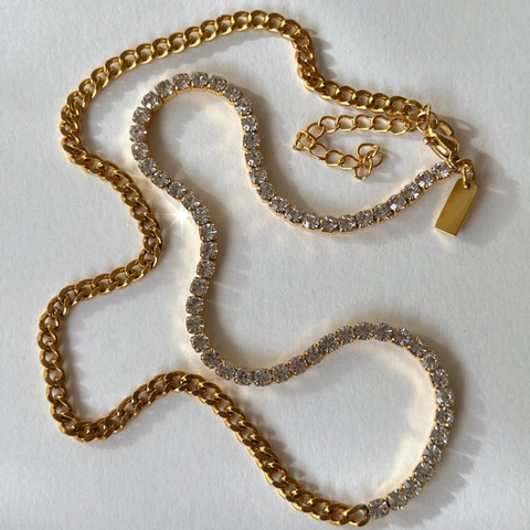 Collier Et Bracelet À Chaîne Cuban Et Tennis Épissés En Acier Inoxydable Plaqué Or 18K Incrusté De Zircon Bijoux Pour Femme