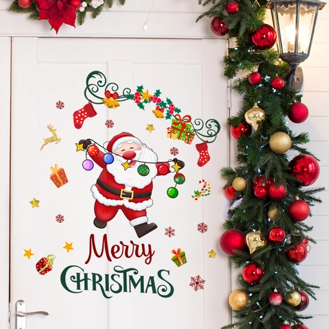 Christmas Wall Stickers Santa Claus Reindeer Snowflake Star Merry Christmas PVC Removable Self Adhesive For Window Door