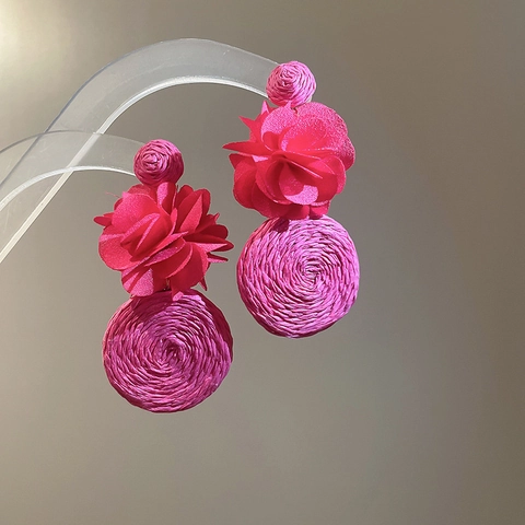 Boho Hängeohrringe Mit 925er Sterling Silber Ohrstecker Raffia Blume Stoff Quaste Perlen Urlaubsstil Blumenschmuck