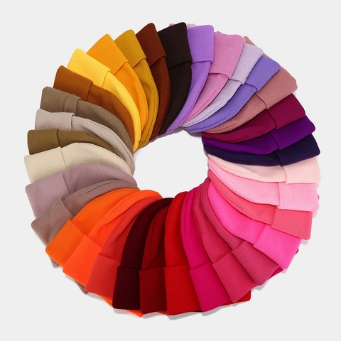 Gebreide Beanie Muts Acryl Effen Candy Color Omslag Ribgebreid Winter Outdoor Warm Veelzijdig Minimalistisch Unisex