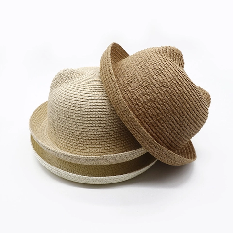 Chapeau De Paille Oreilles De Chat Tissé Papier Protection Solaire Respirant Été Plage Protection UV Pour Enfants Adultes Vacances