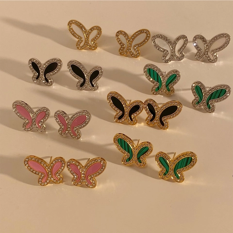 Schmetterling Ohrstecker Edelstahl Emaille Bunt Zirkonia Süßer Tier Schmuck Für Damen