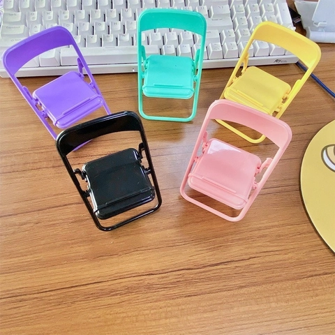 Creative Mini Chair Shape Foldable Phone Holder Desktop Stand Macaron Color Portable Plastic Mobile Support Ornament