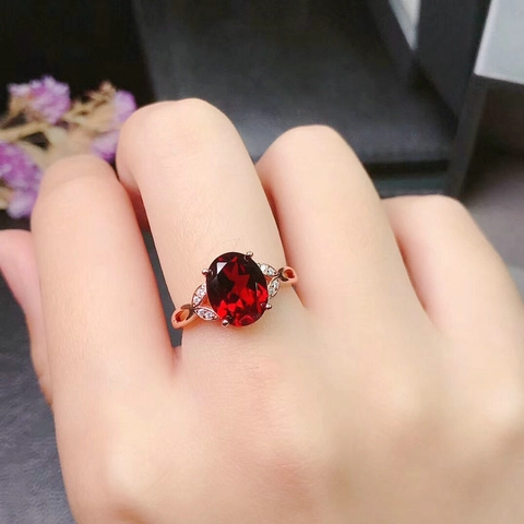 Vintage Ovale Rode Imitatie Granaat Ring Koper Hol Blad Ontwerp Zirkoon Verstelbare Open Vinger Sieraden Voor Dames