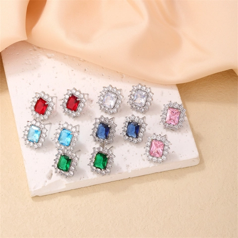 Eleganti Orecchini a Bottone Quadrati Halo in Rame Con Strass Intarsiati Gioielli Colorati per Donna Moda Quotidiana