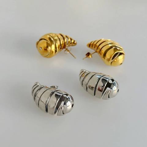 Orecchini a Bottone Vintage in Acciaio Inossidabile a Spirale Cava per Donna Oro Argento Gioielli di Moda