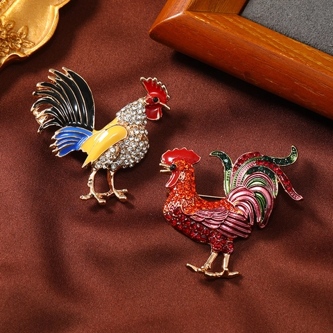 Spilla Gallo Vintage Per Donna Squisita Lega Con Strass E Smalto Gioielli Animali Accessorio