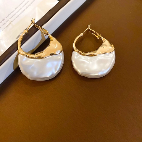 Orecchini Geometrici A Forma Di Borsa Con Perla Artificial Sintetica Lega Retro Francese Per Donna Perno In Argento