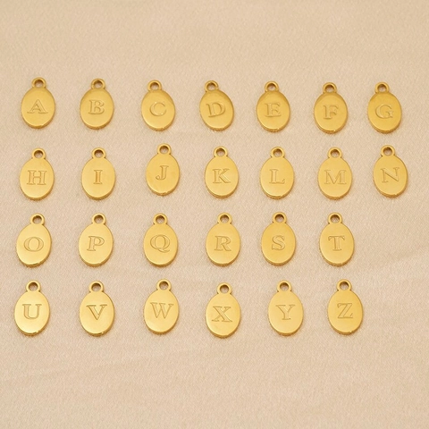 Ovaler Alphabet Buchstaben Initial Anhänger 304 Edelstahl 18K Vergoldet Graviert DIY Schmuck Charms Minimalistisch Einfach