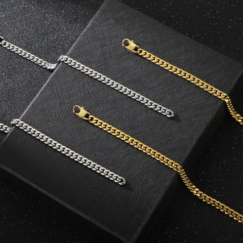 Collana E Bracciale A Catena Cuban Link Da Uomo In Acciaio Inossidabile Hip Hop Gioielli Geometrici Minimalisti