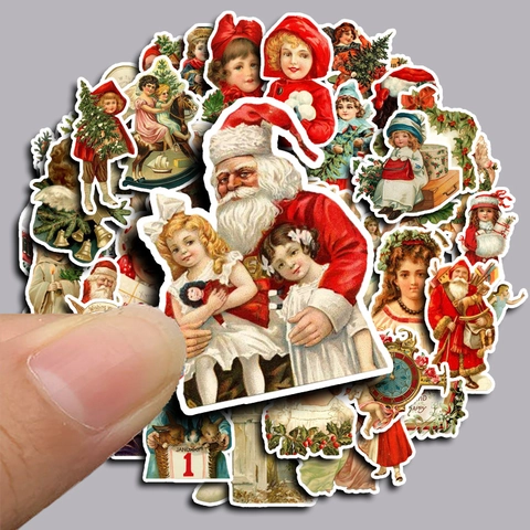 Weihnachten Retro Aufkleber Wasserdicht PVC Abziehbilder Vintage Victoria Stil Für Journal Laptop Koffer Urlaubsdeko