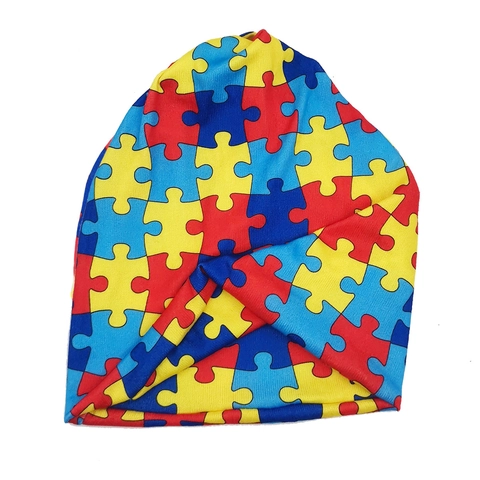 Bonnet Beanie Slouchy Puzzle Coloré Maille Polyester Élastique Imprimé Sensibilisation À L'autisme Géométrique Extérieur