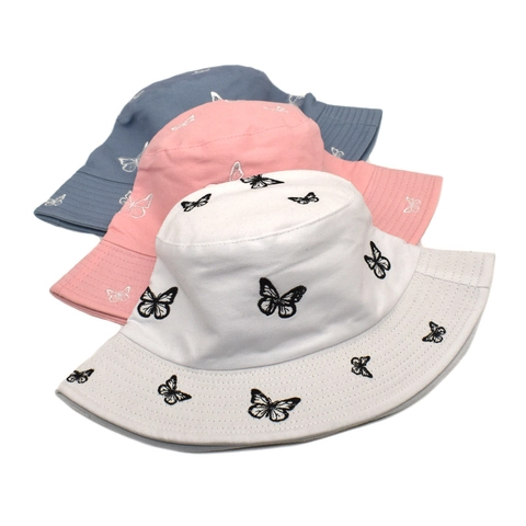 Cappello Alla Pescatora In Cotone Con Ricamo A Farfalla Tesa Larga Protezione Solare Berretto Casual Per Donne Uomini