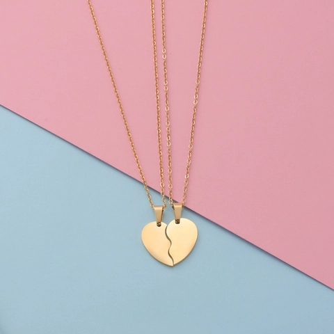 Fashion Stainless Steel Split Heart Couple Necklace Keychain Polished Heart Pendant Jewelry For Lovers Gift Daily Wear