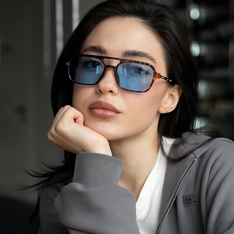 Gafas De Sol Aviador Retro Doble Puente Cuadradas Montura PC Metal Protección UV400 Para Hombres Y Mujeres