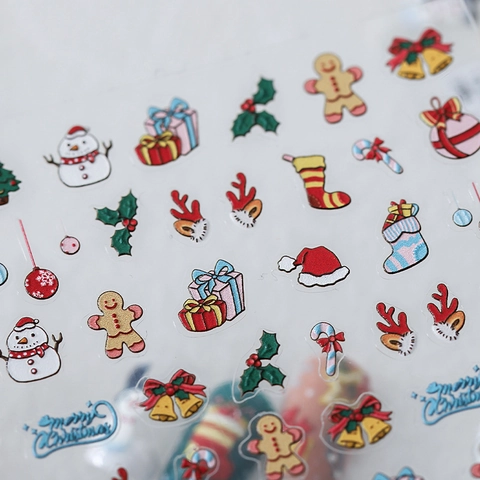 Christmas Nail Art Stickers Embossed Relief Self Adhesive Festive Snowman Santa Gingerbread Winter Manicure Decor