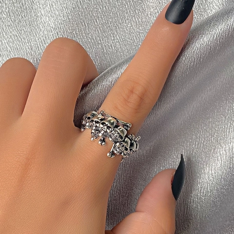Gotik Punk Totenkopf Skelett Legierung Ring Verstellbar Offener Finger Schmuck Für Damen Herren Retro Vintage Stil