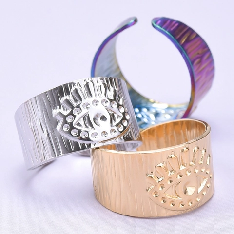 Adjustable Open Rings Stainless Steel Vacuum Plated Vintage Bohemian Geometric Heart Snake Jewelry For Unisex