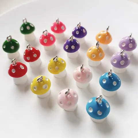 Mushroom Pendants Charms Colorful Resin Polka Dot Metal Ring DIY Jewelry Making Accessories Earring Necklace Keychain Cute