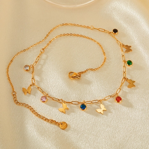 Collar con Colgante de Mariposa de Diseño de Nicho de Acero Inoxidable para Mujer Cadena de Clavícula de Circonia Colorida