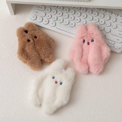 Cute Plush Rabbit Coin Purse Mini Card Holder Animal Shape Zipper Pouch Soft Fuzzy Handbag For Lipstick Earphones