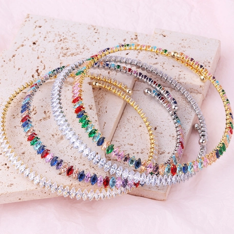 Marquise Cut Colorful Cubic Zirconia Choker Necklace Women Copper Gold Plated Wrap Around Adjustable Open Jewelry