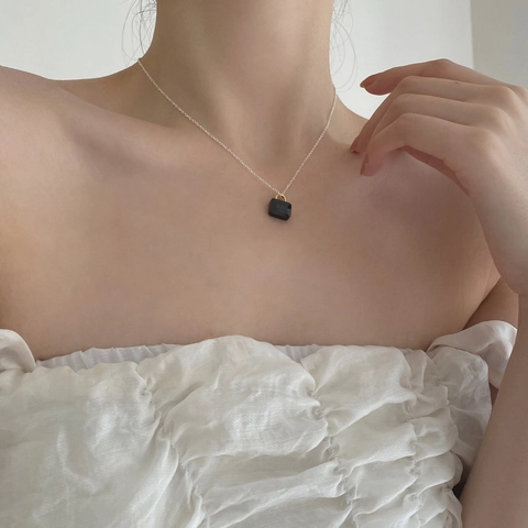 Collana Con Pendente Mini Lucchetto In Argento Sterling 925 Per Donna Zircone Nero Gioielli Minimalisti Geometrici