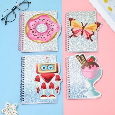 3D Cartoon Spiralnotizbuch Glitzer Cover Liniertes Papier Schüler Schreibwaren Geschenk Neuheit Büro Schule Zubehör