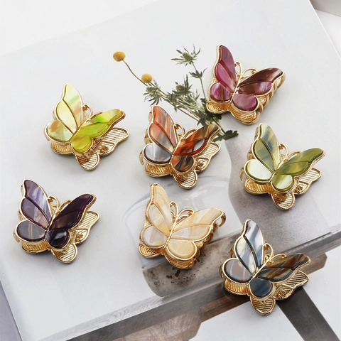 Vintage Butterfly Hair Claw Clip Alloy Resin Double Layer Marble Pattern Elegant Hair Accessory For Women Girls