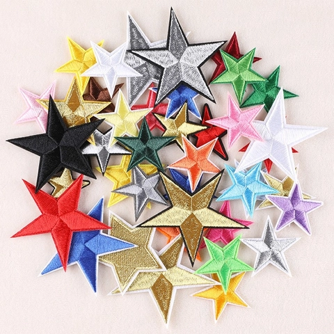 Star Embroidery Patches Iron On Five Pointed Star Shape Colorful Fabric Applique For Clothing Repair DIY Decoration Hat Bag Accessories