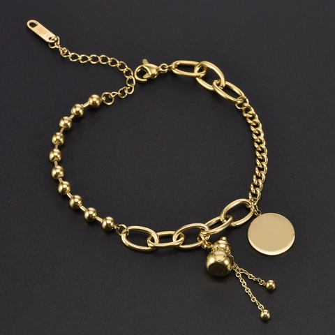 Stainless Steel Gourd Pendant Bracelet For Women Luck Fortune Gold Plated Tassel Chain Jewelry