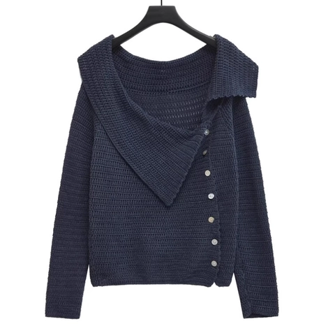Gilet En Tricot À Épaules Dénudées Pour Femmes Boutons Latéraux Asymétriques Pull À Manches Longues Style Décontracté Chic