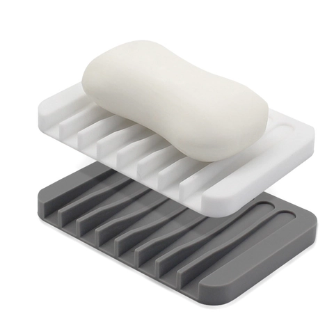 Silicone Soap Dish Self Draining Soap Holder Bar Soap Tray Flexible Non-Slip For Bathroom And Kitchen Countertop