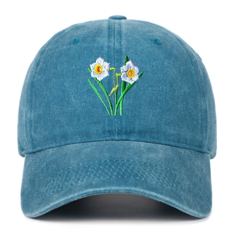 Cappello Da Baseball Con Ricamo Floreale Cotone Lavato Vintage Distressed Dad Hat Regolabile Traspirante Sport All'Aperto Cappello Da Sole