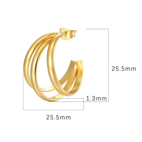 Stainless Steel C Shape Hoop Earrings 18K Gold Plated Geometric Curved Surface Interlocking Trendy Studs For Unisex