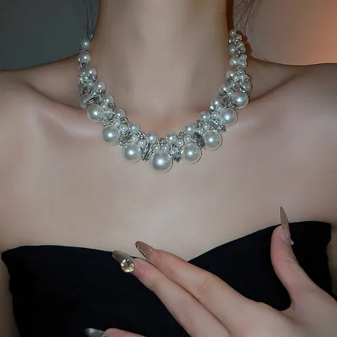 Elegante Künstliche Perlen Strass Statement Halskette Luxus Choker Für Damen Hochzeits Und Party Schmuck Zubehör