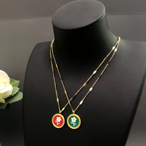Collar Con Colgante De Flor Esmalte Redondo Acero Inoxidable Chapado En Oro Retro Dulce Cadena Clavícula Joyería Mujer