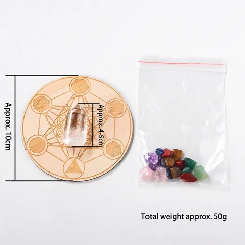 Piedras De Chakra De Cristal De Curación Natural Con Punta De Cuarzo Blanco Y Placa De Madera Grabada Para Meditación Yoga