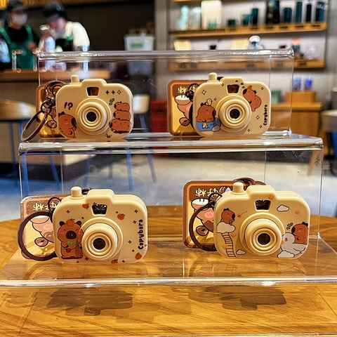Cute Capybara Cartoon Camera Shape Keychain PVC Plastic Glowing Light Up Bag Pendant Charm Novelty Decorative Gift