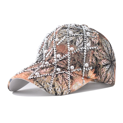 Floral Baseballkappe Künstliche Perle Strass Dekorative Baumwolle Verstellbar Outdoor Sommer Sonnenhut Boho Stil Für Damen