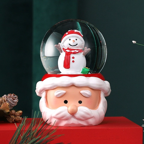 Palla Di Neve Di Natale Luminosa LED Resina Vetro Babbo Natale Pupazzo Di Neve Ornamento Da Scrivania Regalo Decorazione