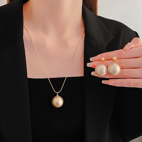 Elegant Imitation Artificial Pearl Necklace And Earrings With Silver Earring Post Real Gold Plated Copper Vintage Jewelry For Women