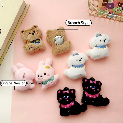Broches Animaux En Peluche Dessin Animé Ours Chat Chien Lapin Poupées Brodées Douces Pour Décoration Sac Vêtements Accessoires DIY