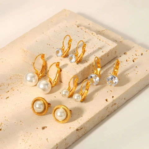 Roestvrijstalen Creolen 18K Verguld Kunstmatige Kunstparel Zirkonia Elegante Vintage Stijl Sieraden Voor Vrouwen Meisjes