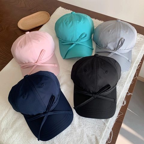 Baseball Cap Quick Dry Bow Tie Decoration Adjustable Outdoor Sunshade Hat For Women Solid Color Korean Style