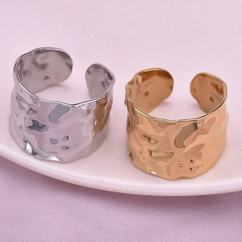Bague Large Texture Martelée Acier Inoxydable Ajustable Anneau Ouvert Bijoux Minimalistes Pour Femmes Hommes