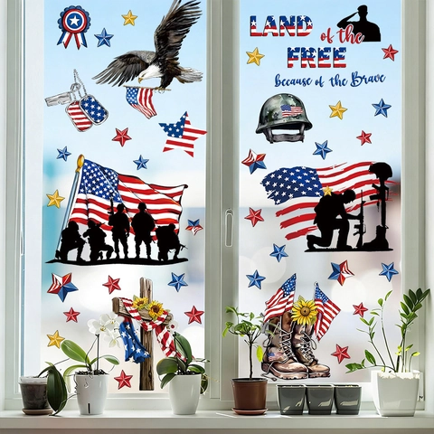 American Independence Day PVC Static Cling Window Stickers Patriotic Star Gnome Heart Decals For Home Festive Party Window Decor