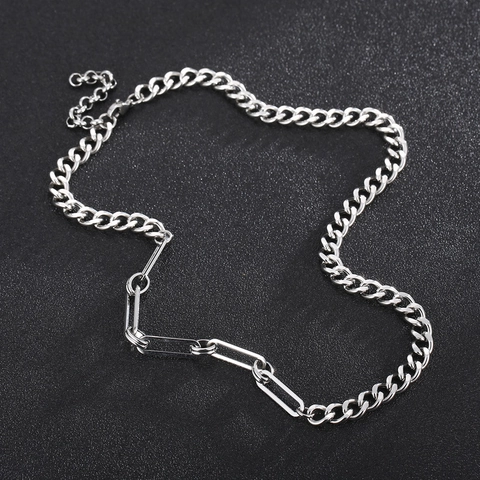 Collier Épissure Acier Inoxydable Argent Chaîne Cubaine Mixte Trombone Minimaliste Bijoux Hip Hop Pour Hommes Femmes