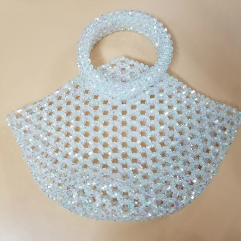 Beaded Handtasche Handgefertigt Acryl Gewebt Korb Hohle Runde Griff Vintage Lässige Tragetasche Für Frauen